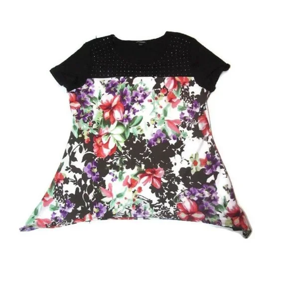 Notations Embellished Floral Solid Knit Top w/Small Stud Trim LARGE (245) - Picture 2 of 4